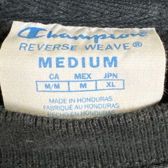 Vintage Champion Sweatshirt Black Reverse Weave Embroidered Logo Patch Size M - Picture 7 of 9